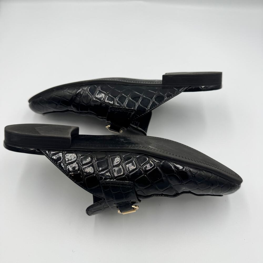Steve Madden Royals Black Croc Embossed Horsebit Loafer Mule Slide Flat Gold 8 - Picture 9 of 16
